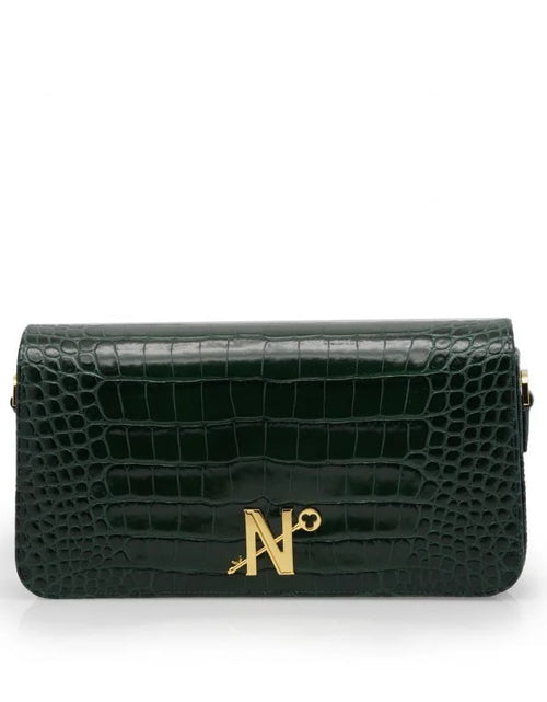 Load image into Gallery viewer, Lisa dark green croc embossed leather bag
