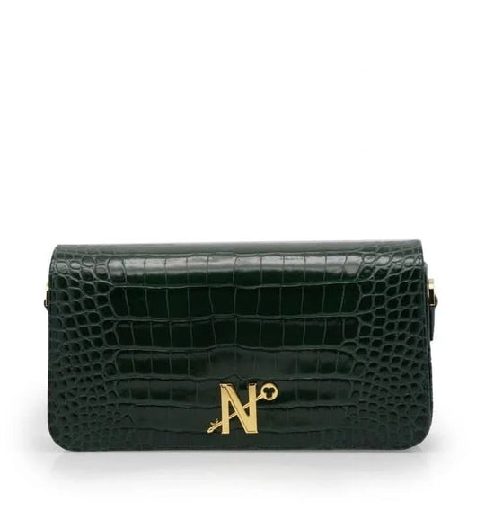 Lisa dark green croc embossed leather bag