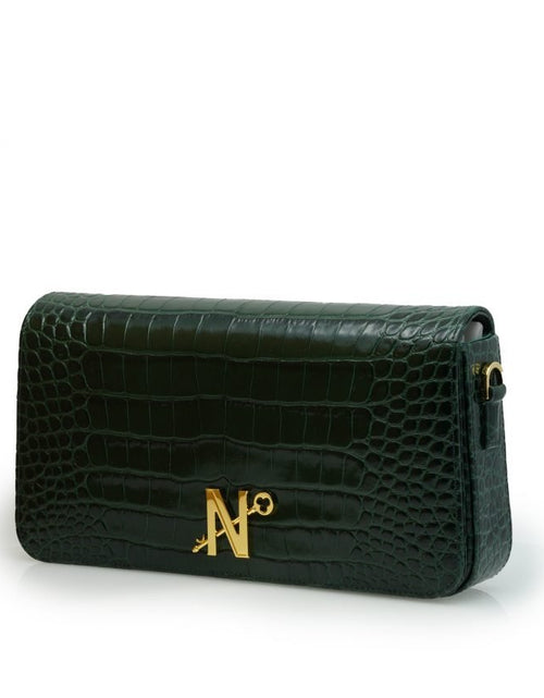 Load image into Gallery viewer, Lisa dark green croc embossed leather bag
