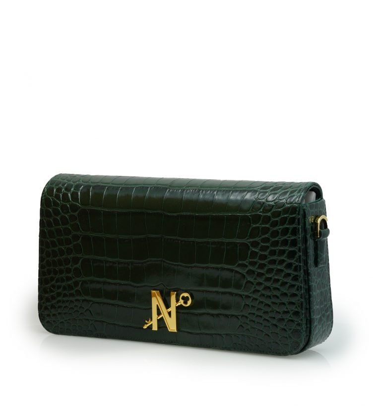 Lisa dark green croc embossed leather bag