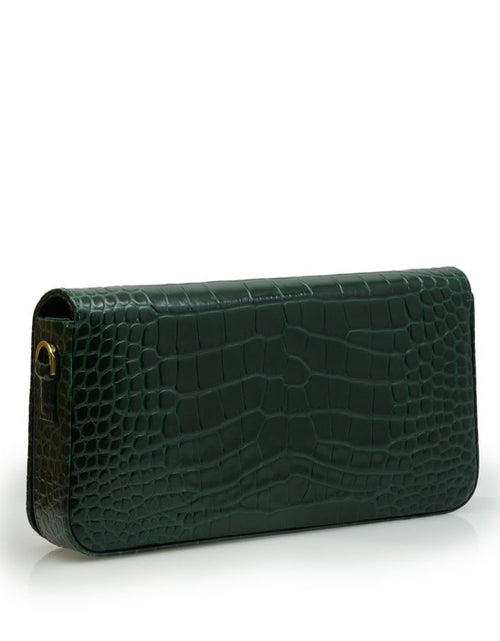 Load image into Gallery viewer, Lisa dark green croc embossed leather bag
