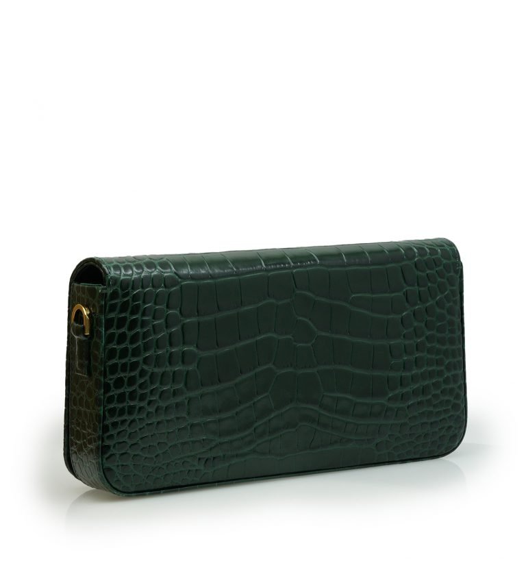 Lisa dark green croc embossed leather bag