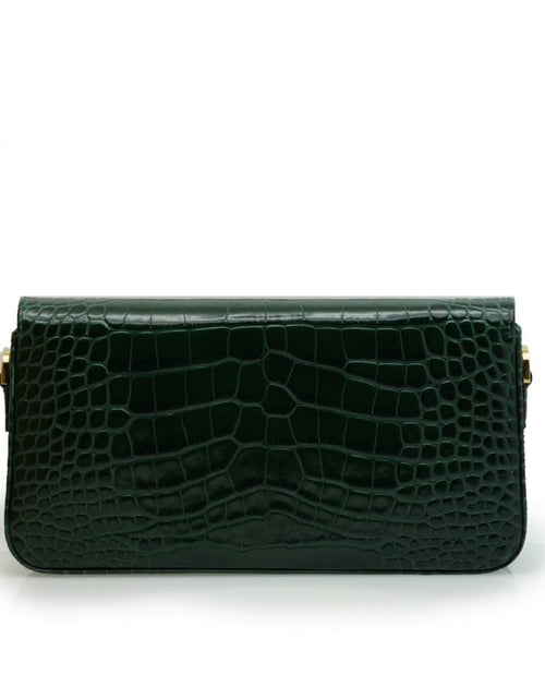 Load image into Gallery viewer, Lisa dark green croc embossed leather bag
