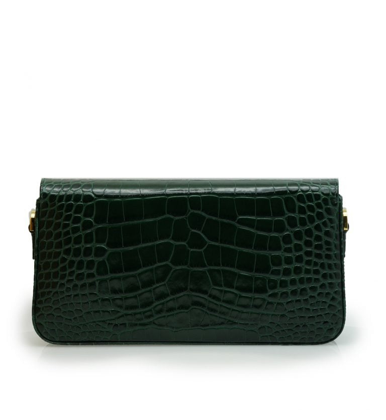 Lisa dark green croc embossed leather bag
