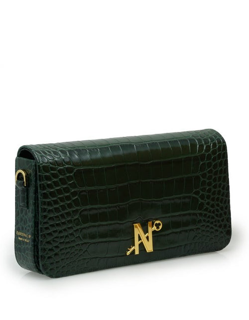 Load image into Gallery viewer, Lisa dark green croc embossed leather bag
