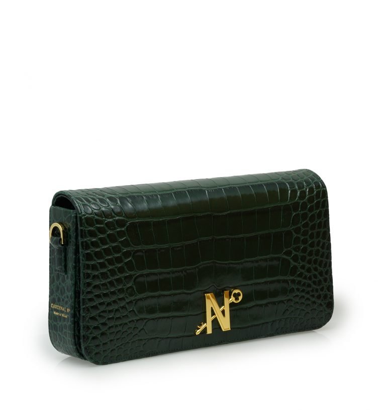 Lisa dark green croc embossed leather bag