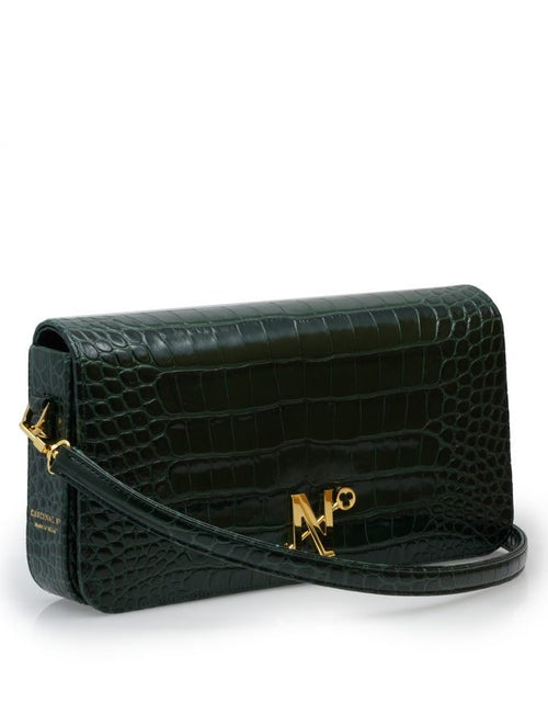 Load image into Gallery viewer, Lisa dark green croc embossed leather bag
