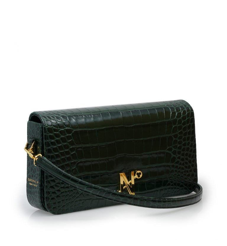Lisa dark green croc embossed leather bag