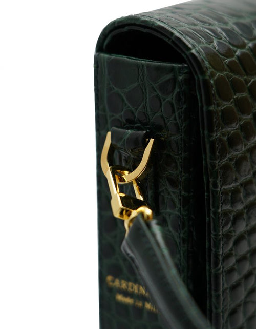 Load image into Gallery viewer, Lisa dark green croc embossed leather bag
