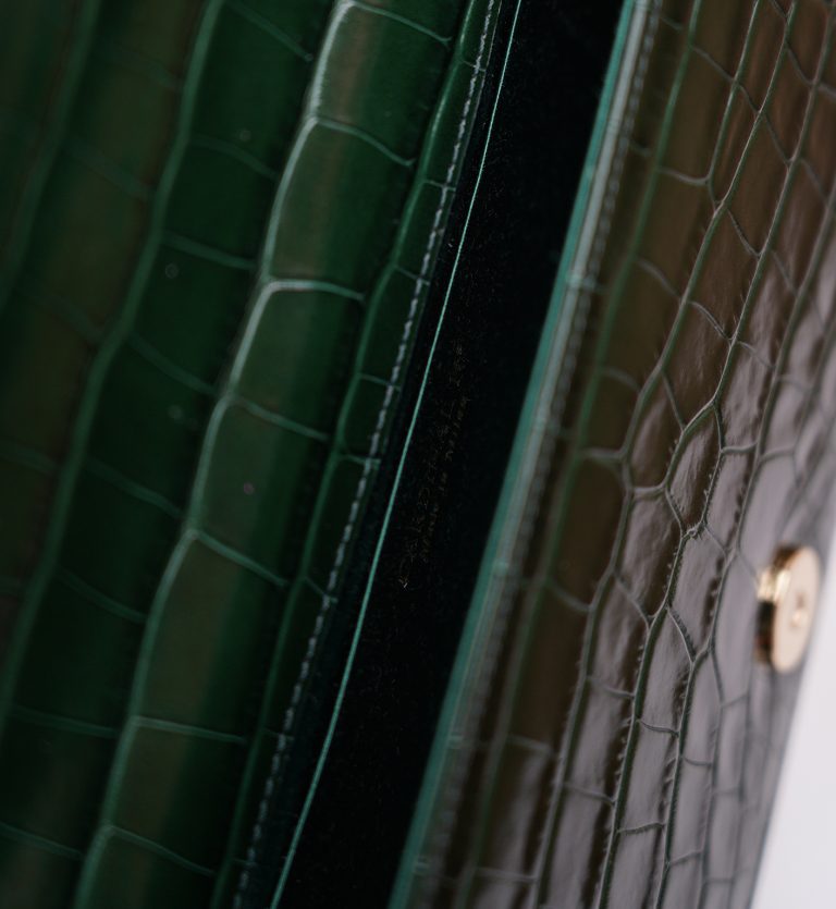 Lisa dark green croc embossed leather bag