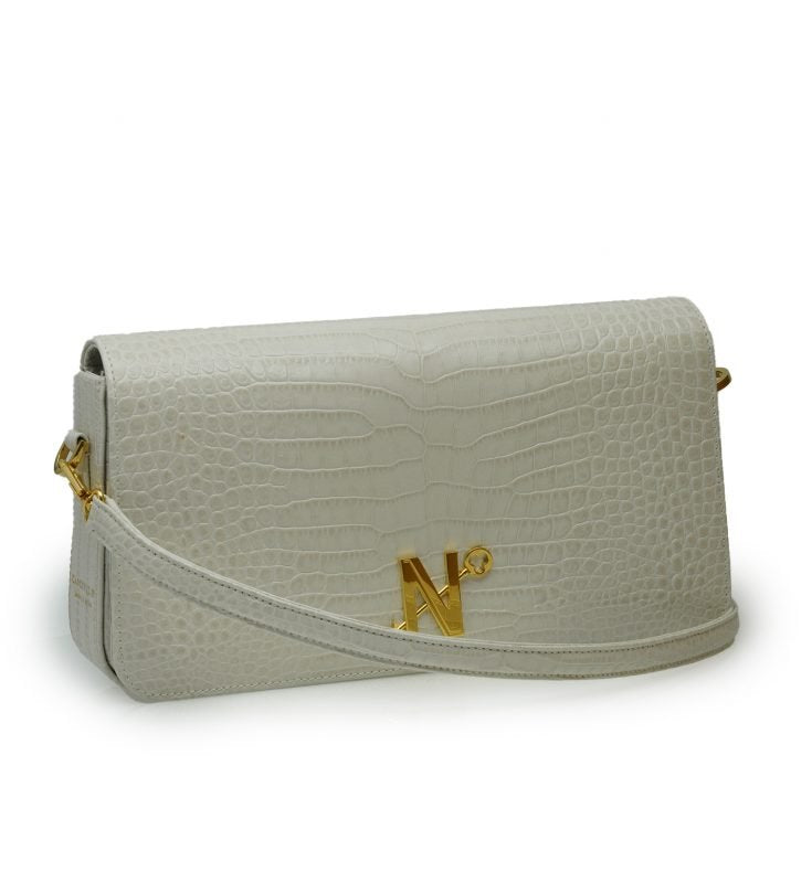 Lisa ivory croc embossed leather bag