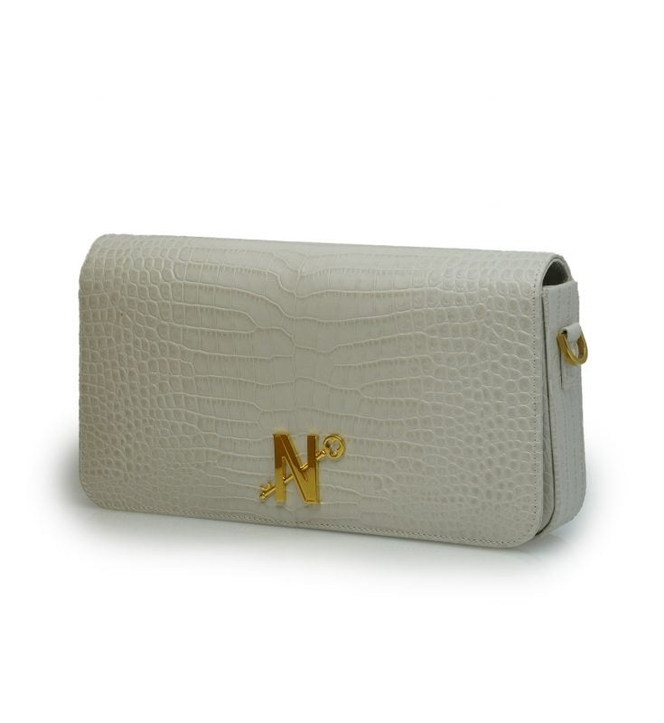 Lisa ivory croc embossed leather bag