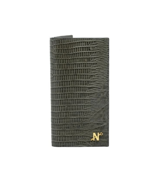 Lizard embossed grey leather wallet