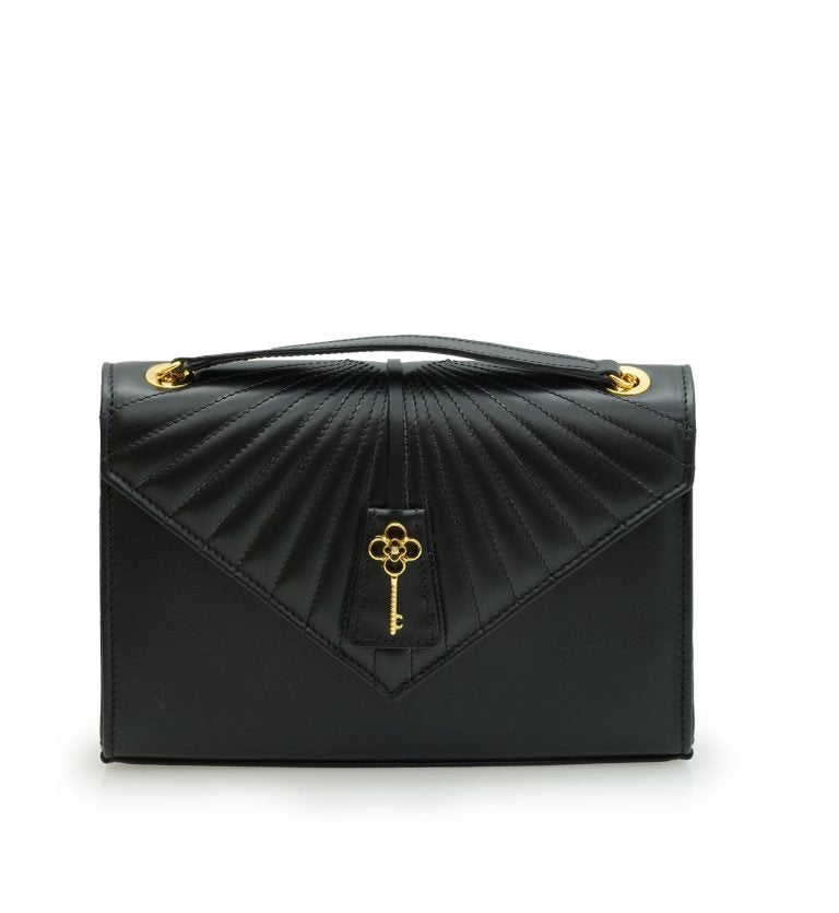 Milady black plain leather chain bag