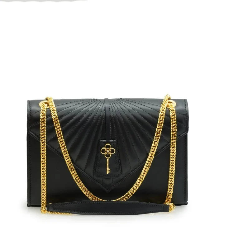 Milady black plain leather chain bag