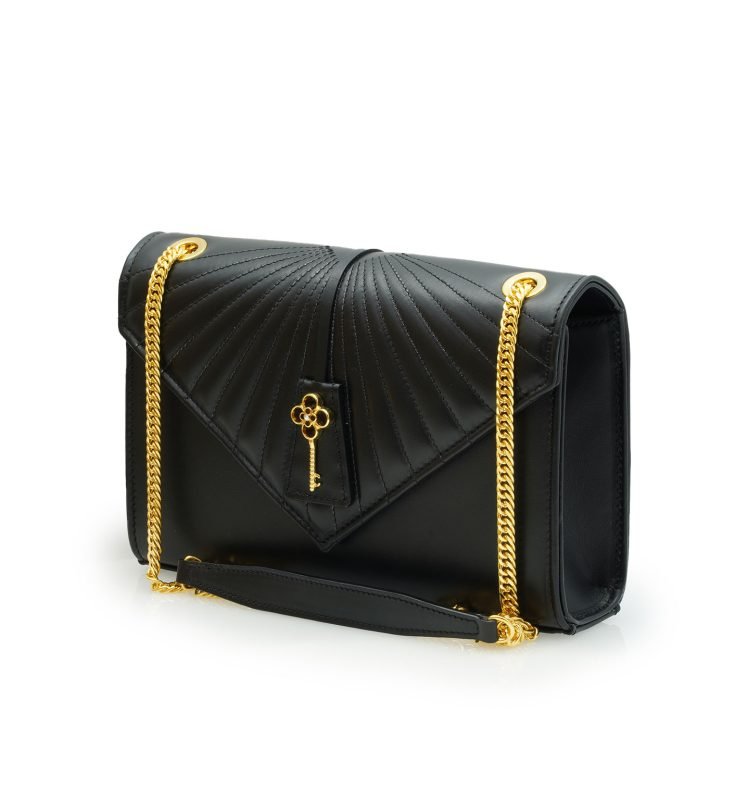 Milady black plain leather chain bag
