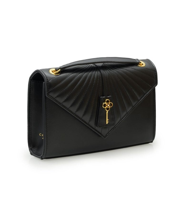 Milady black plain leather chain bag