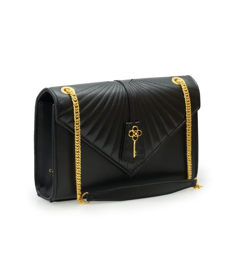 Milady black plain leather chain bag