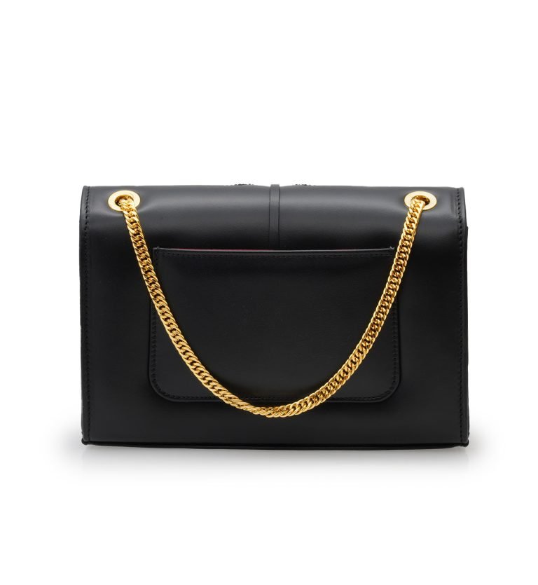 Milady black plain leather chain bag