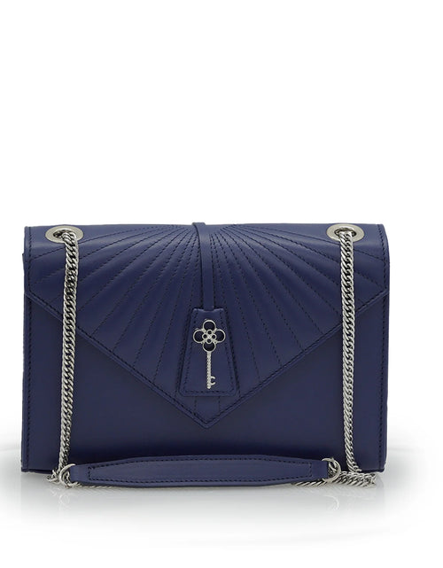 Load image into Gallery viewer, Milady blue navy color plain leather chain bag
