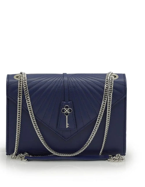 Load image into Gallery viewer, Milady blue navy color plain leather chain bag
