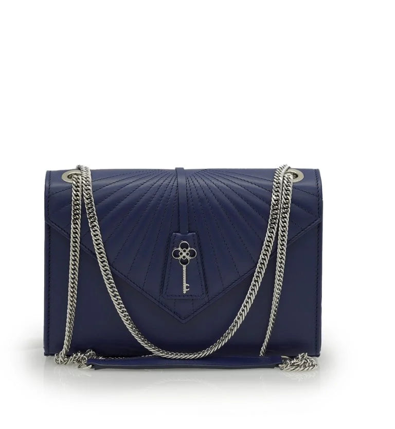 Milady blue navy color plain leather chain bag