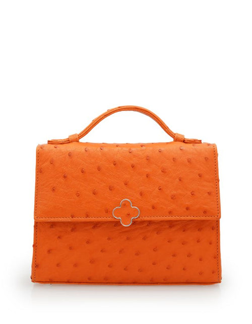 Load image into Gallery viewer, Miss Cardinal Orange ostrich leather bag
