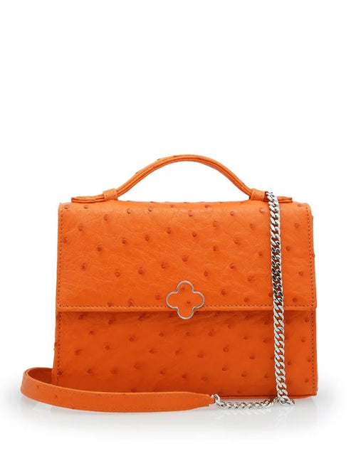 Load image into Gallery viewer, Miss Cardinal Orange ostrich leather bag
