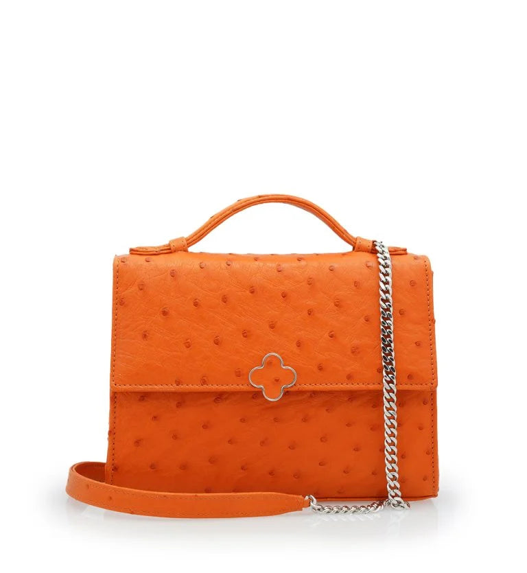 Miss Cardinal Orange ostrich leather bag