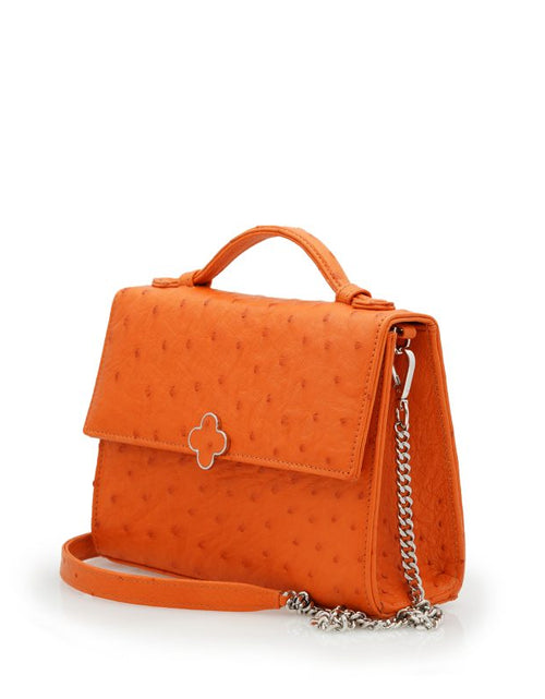 Load image into Gallery viewer, Miss Cardinal Orange ostrich leather bag
