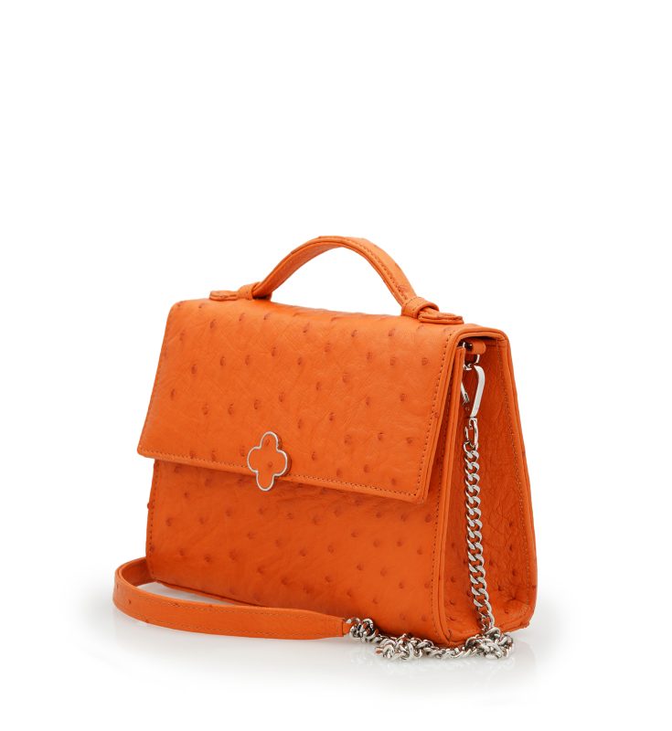 Miss Cardinal Orange ostrich leather bag
