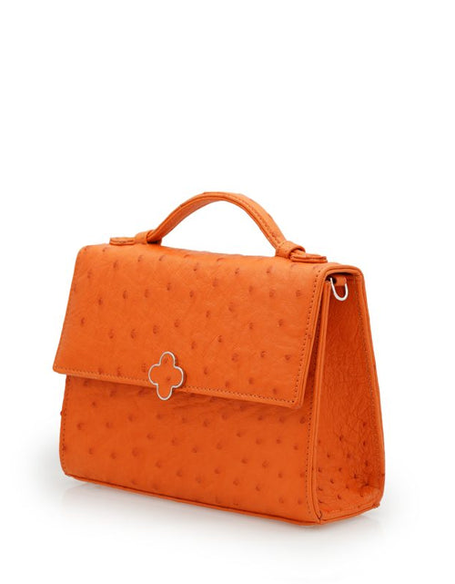 Load image into Gallery viewer, Miss Cardinal Orange ostrich leather bag
