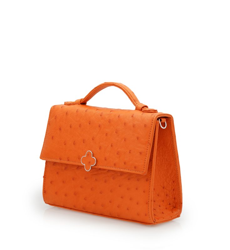 Miss Cardinal Orange ostrich leather bag