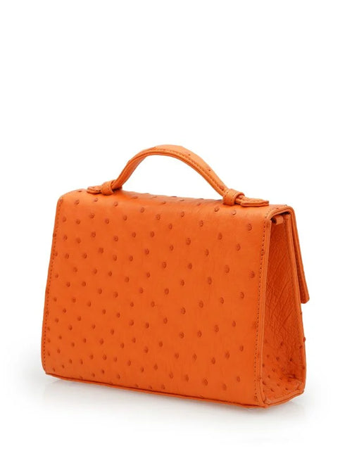 Load image into Gallery viewer, Miss Cardinal Orange ostrich leather bag

