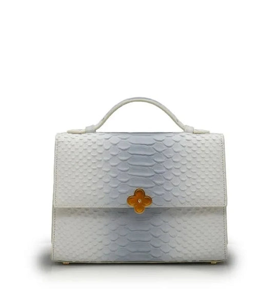 حقيبة Miss Cardinal White من الجلد المنقوش بنقشة جلد الثعبان الأزرق