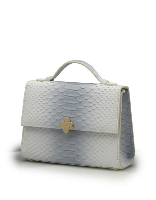 Load image into Gallery viewer, Miss Cardinal White blue python embossed leather bag
