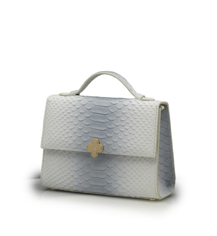 Miss Cardinal White blue python embossed leather bag