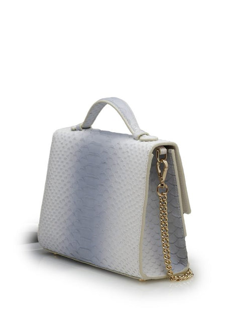 Load image into Gallery viewer, Miss Cardinal White blue python embossed leather bag
