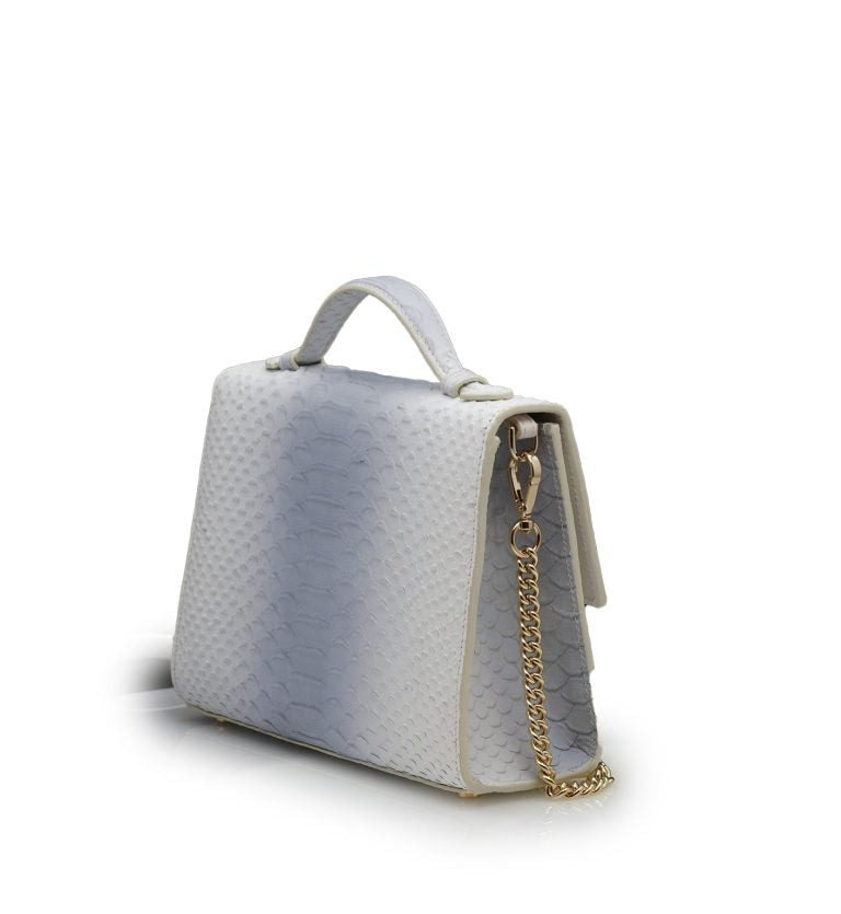 Miss Cardinal White blue python embossed leather bag