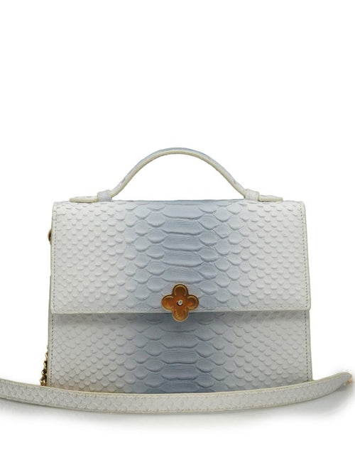 Load image into Gallery viewer, Miss Cardinal White blue python embossed leather bag
