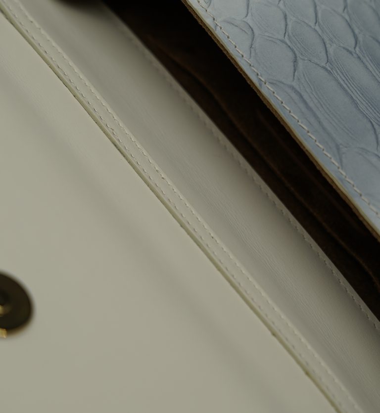 Miss Cardinal White blue python embossed leather bag