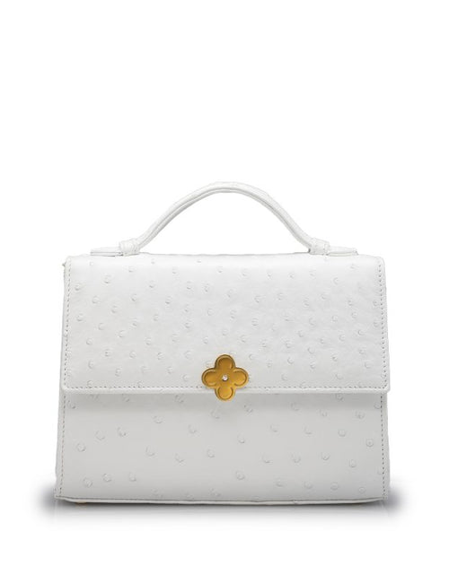 Load image into Gallery viewer, Miss Cardinal White ostrich leather bag
