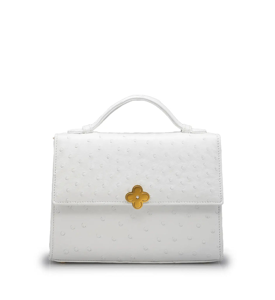 Miss Cardinal White Ostrich Leather Shoulder Bag – Made to Order