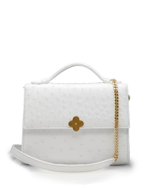 Load image into Gallery viewer, Miss Cardinal White ostrich leather bag
