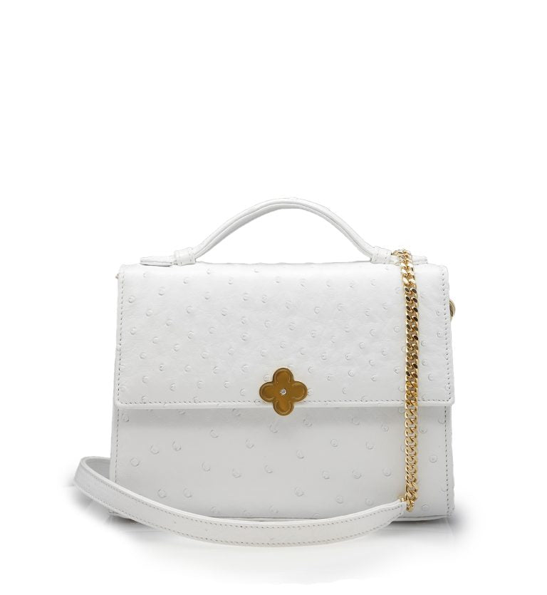 Miss Cardinal White ostrich leather bag