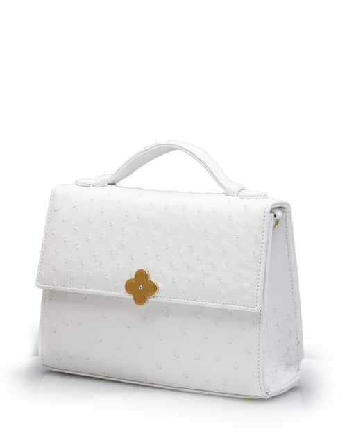 Load image into Gallery viewer, Miss Cardinal White ostrich leather bag
