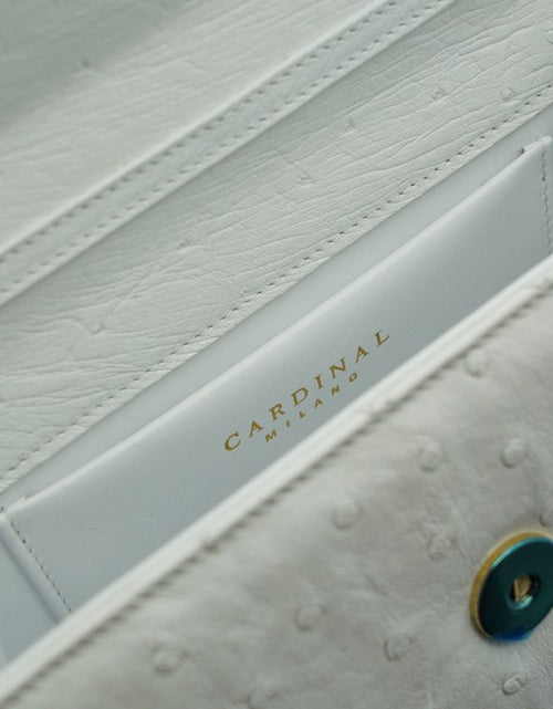 Load image into Gallery viewer, Miss Cardinal White ostrich leather bag
