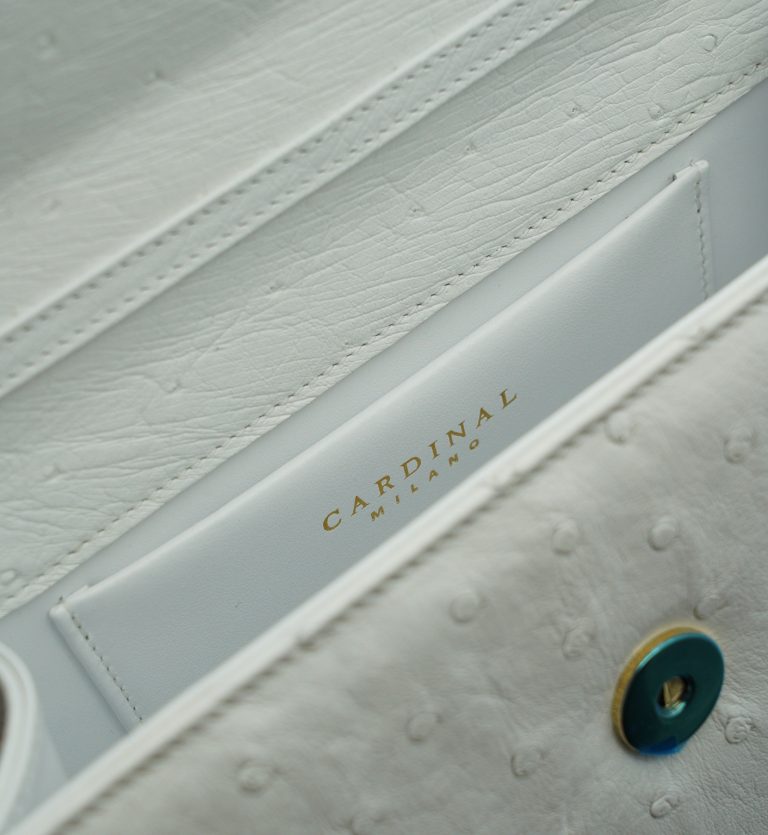 Miss Cardinal White ostrich leather bag