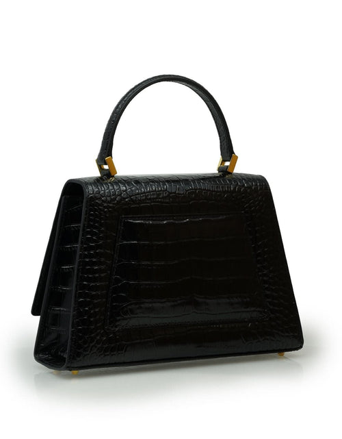 تحميل الصورة إلى عارض المعرض، حقيبة يد ليدي ميلانو من الجلد الأسود المنقوش بنقشة جلد التمساح
