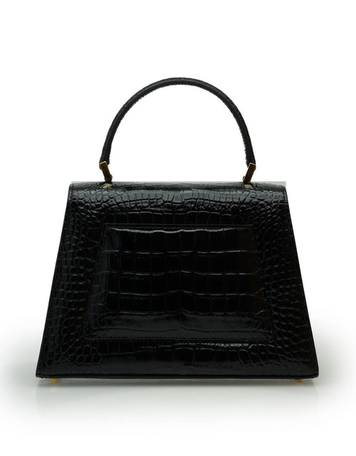 تحميل الصورة إلى عارض المعرض، حقيبة يد ليدي ميلانو من الجلد الأسود المنقوش بنقشة جلد التمساح
